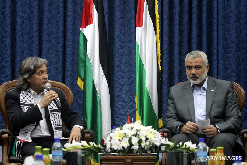 Palestinian Prime Minister in Gaza Strip, Ismail Haniyeh, receives the delegation of Latin America and the deputies of Latin America in Gaza City on Nov. 24, 2011. Photo by Mohammed Asad