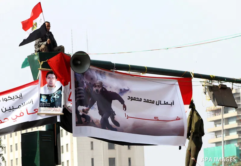 Egyptian demonstrators take part in a mass rally in Cairo's landmark Tahrir square on November 25, 2011 to demand an end to the military rule. The head of the military council tasked 79-year-old Kamal al-Ganzuri, who was...