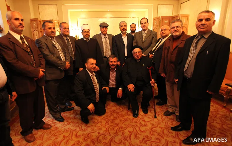 Palestinian Hamas leader Khaled Meshaal during a meeting with a delegation of Palestinian independent in Cairo on Nov 26, 2011. Photo by Mohammad Hams