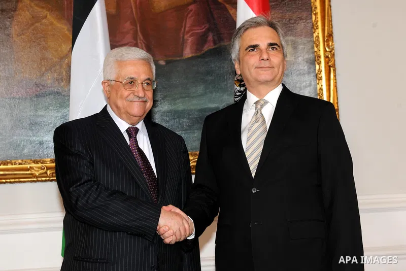 Palestinian President Mahmoud Abbas meets with the Austrian Chancellor, in Vienna November 28, 2011. Abbas is on a one-day official visit to Austria. Photo by Thaer Ganaim