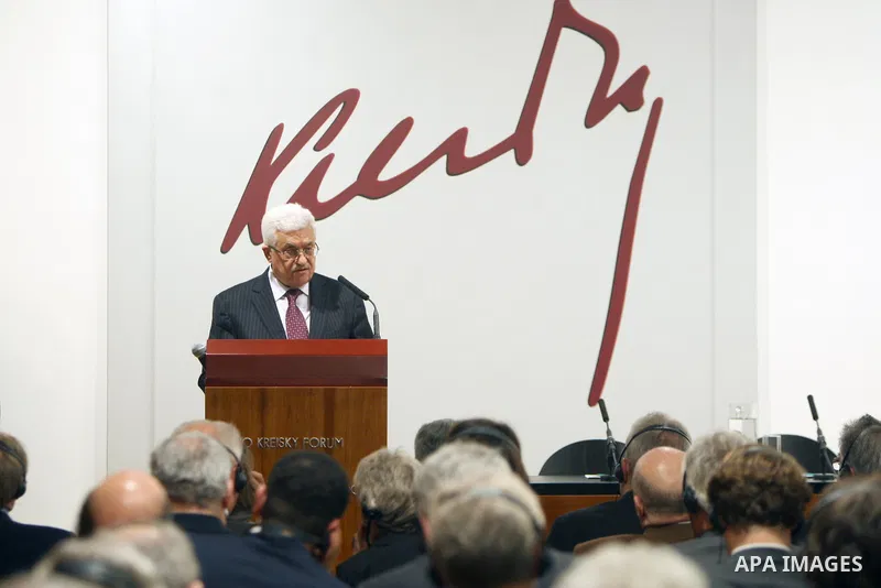 Palestinian President Mahmoud Abbas (Abu Mazen) during his speech, Bruno Kreisky in the Forum, in Vienna on Nov. 28, 2011. Photo by Thaer Ganaim