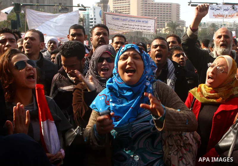 Egyptian protesters attend a demonstration in Tahrir Square, in Cairo, Egypt, Friday, Dec. 2, 2011. Islamists appear to have taken a strong majority of seats in the first round of Egypt's first parliamentary vote since H...