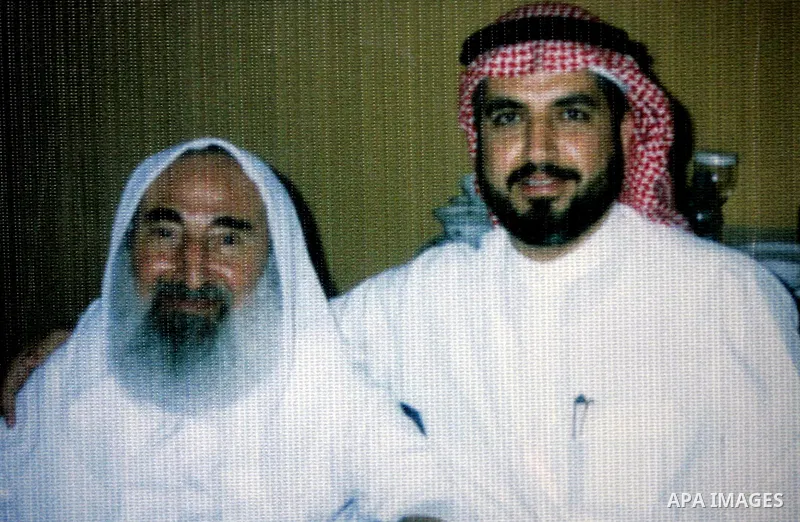 A picure to Hamas leader, khaleed Meshaal with Sheikh Ahmed Yaseen is seen as Palestinian Hamas supporters gather at the Hamas founder home, Ahmed Yaseen to announce the starting of the launch of celebrations marking the...