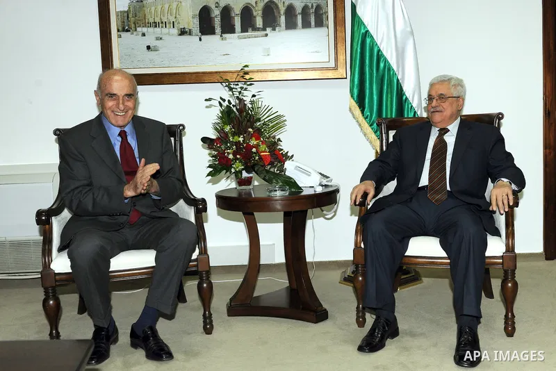 Palestinian President, Mahmoud Abbas (Abu Mazen) meets with Businessman, Munib Al- Masri, in the West Bank City of Ramallah. Photo by Mufeed Abu Hasna