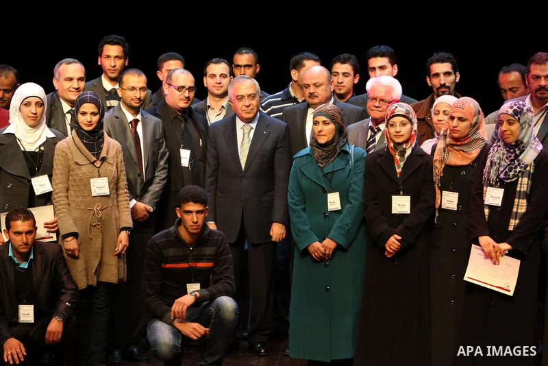 Palestinian Prime Minister, Salam Fayyad attends a celebration to distribute prizes for youth inventions in the West Bank city of Ramallah on Dec. 8, 2011. Photo by Mustafa Abu Dayeh