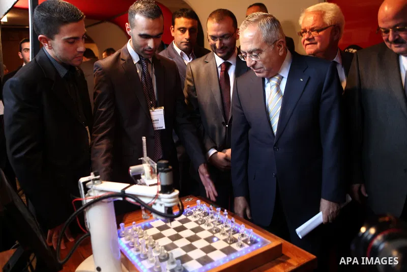 Palestinian Prime Minister, Salam Fayyad attends a celebration to distribute prizes for youth inventions in the West Bank city of Ramallah on Dec. 8, 2011. Photo by Mustafa Abu Dayeh
