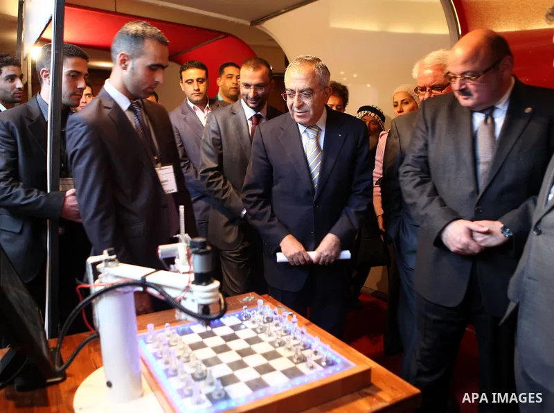 Palestinian Prime Minister, Salam Fayyad attends a celebration to distribute prizes for youth inventions in the West Bank city of Ramallah on Dec. 8, 2011. Photo by Mustafa Abu Dayeh