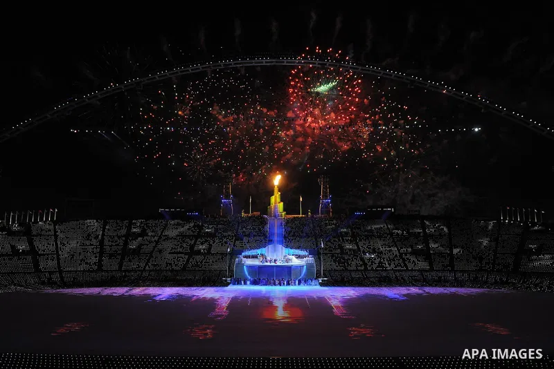 Fireworks illuminate Sheikh Khalifa stadium during the opening ceremony of the pan-Arab Games in the Qatari capital Doha on December 9, 2011. More than 5,000 Arab athletes are participating in the Arab games from Decembe...