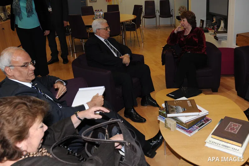 Palestinian President Mahmoud Abbas during a meeting with the Supreme coordinated foreign and security policy in the European Union Catherine Ashton, in Brussels, Dec. 14, 2011. Palestine was admitted as a member of the...