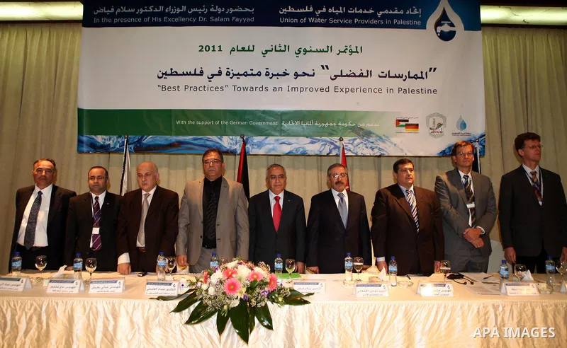 Palestinian Prime Minister Salam Fayyad attends a conference in the West Bank City of Nablus, on 15 December 2011.. Photo by Mustafa Abu Dayeh