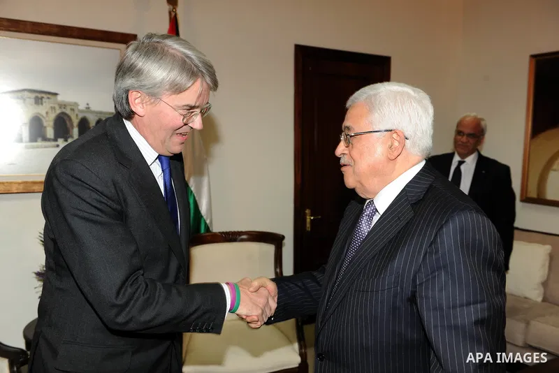 Palestinian President, Mahmoud Abbas (Abu Mazen) meet with Andrew Mitchell, British International Development Minister in the West Bank city of Ramallah on Dec. 17, 2011. Photo by Mufeed Abu Hasna