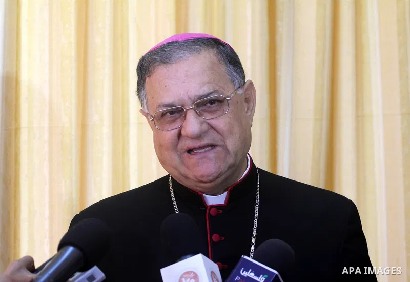 Latin Patriarch of Jerusalem Fouad Twal arrives at at Deir al-Laten Church in Gaza City December 18, 2011, to attend a celebration with Palestinians ahead of Christmas. Photo by Mohammed Asad