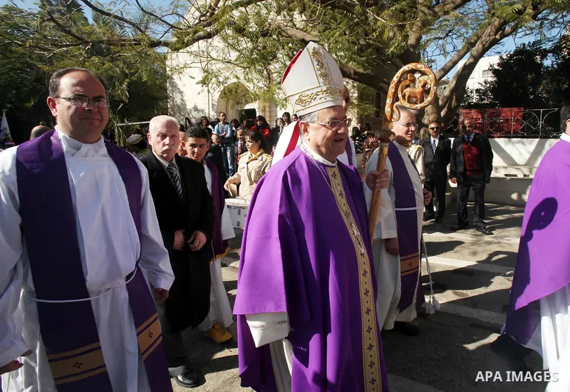 Latin Patriarch of Jerusalem Fouad Twal arrives at at Deir al-Laten Church in Gaza City December 18, 2011, to attend a celebration with Palestinians ahead of Christmas. Photo by Yasser Fathi
