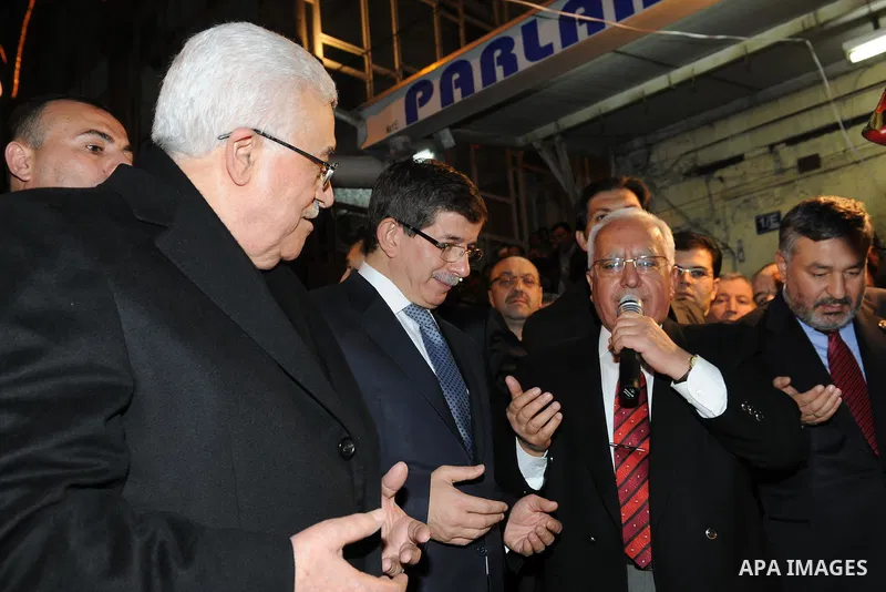 Palestinian President, Mahmoud Abbas (Abu Mazen) during Maghrib prayer in the mosque of 'ACPI' with the Turkish Foreign Minister Ahmed Daoud Ihsanoglu in Konya City in Turkey on Dec. 19, 2011. Photo by Thaer Ghanaim