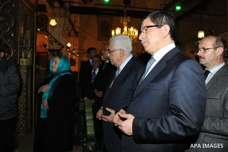 Palestinian President, Mahmoud Abbas (Abu Mazen) during Maghrib prayer in the mosque of 'ACPI' with the Turkish Foreign Minister Ahmed Daoud Ihsanoglu in Konya City in Turkey on Dec. 19, 2011. Photo by Thaer Ghanaim