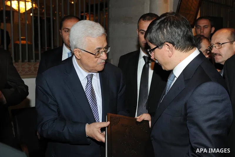 Palestinian President, Mahmoud Abbas (Abu Mazen) during Maghrib prayer in the mosque of 'ACPI' with the Turkish Foreign Minister Ahmed Daoud Ihsanoglu in Konya City in Turkey on Dec. 19, 2011. Photo by Thaer Ghanaim