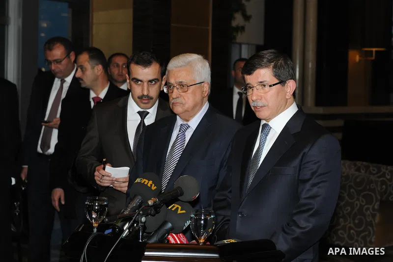 Palestinian President, Mahmoud Abbas (Abu Mazen) during Maghrib prayer in the mosque of 'ACPI' with the Turkish Foreign Minister Ahmed Daoud Ihsanoglu in Konya City in Turkey on Dec. 19, 2011. Photo by Thaer Ghanaim