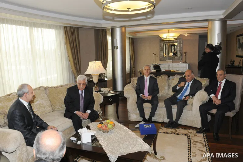 Palestinian President, Mahmoud Abbas (Abu Mazen) meets with the leader of the People's Party of Turkey, Kamal Ktch in Ankara the capital of Turkish, On Dec. 21, 2011. Photo by Thaer Ghanaim