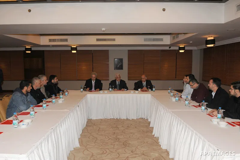 Palestinian President, Mahmoud Abbas (Abu Mazen) meets with Deportees Palestinian prisoners to Turkish in the capital "Ankara" On Dec. 20, 2011. Photo by Thaer Ghanaim