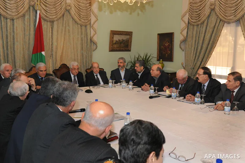 Palestinian President, Mahmoud Abbas (Abu Mazen), meets with Palestinian Fatah movement members and the leaders of Palestinian factions in Cairo on December 22, 2011.Palestinian factions, led by the former rivals Hamas a...