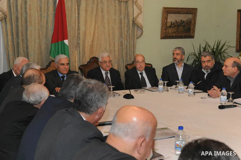 Palestinian President, Mahmoud Abbas (Abu Mazen), meets with Palestinian Fatah movement members and the leaders of Palestinian factions in Cairo on December 22, 2011.Palestinian factions, led by the former rivals Hamas a...