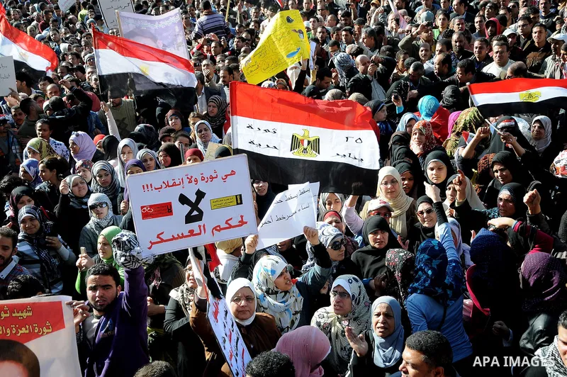Egyptian protesters shout anti-military ruling council slogans during a protest at Tahrir Square, Cairo, Egypt Friday, Dec. 23, 2011. Several thousand Egyptians rallied in Cairo's central Tahrir Square Friday to denounce...