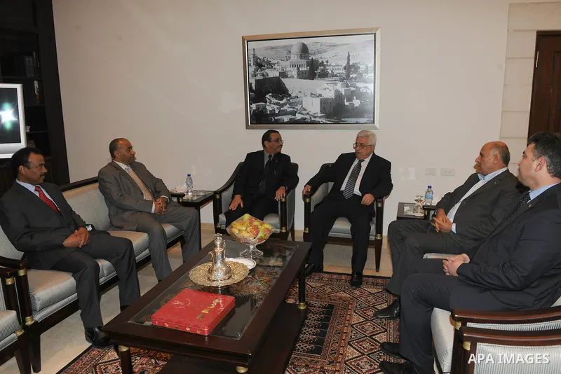 Palestinian President, Mahmoud Abbas (Abu Mazen) meets with a delegation from Emirates in the west bank city of Bethlehem, on Dec. 24, 2011. Photo by Thaer Ganaim