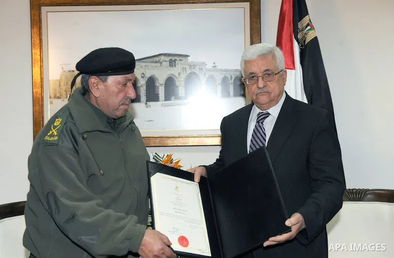 Palestinian President, Mahmoud Abbas (Abu Mazen), Gives Major General Ali Diab 'Abu'Al-Fath' "The Star of Jerusalem for military" and the appointment of Major Nidal Abu Dukhan National Security Command. in the West Bank...