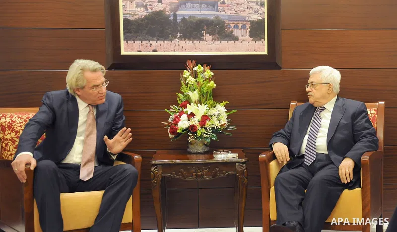 Palestinian President, Mahmoud Abbas (Abu Mazen), during a meeting with the representative of Norway to the Palestinian National Authority, Tor Ansland, in the West Bank city of Ramallah on Dec 27, 2011. Photo by Mufeed...