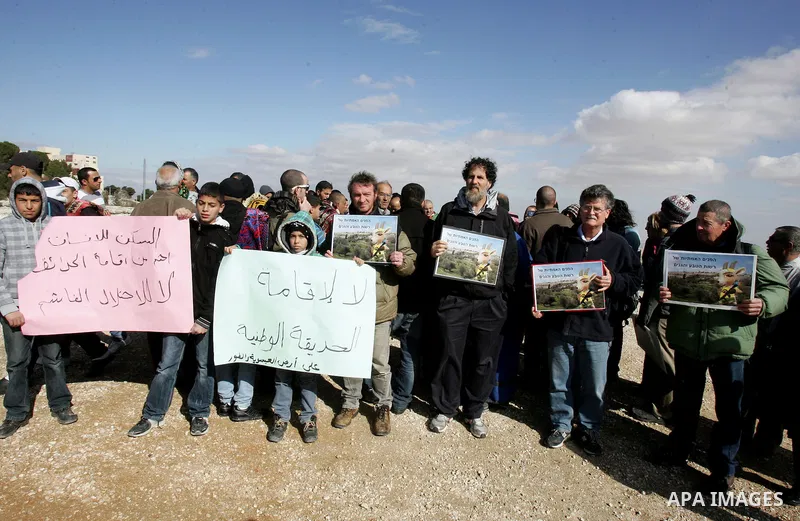 Palestinian demonstrators take part in a protest in the mostly Arab Jerusalem neighbourhood of Esawia on Jan.06,2012. Israel has decided to confiscate new lands in Jerusalem . Photo by Mahfouz Abu Turk