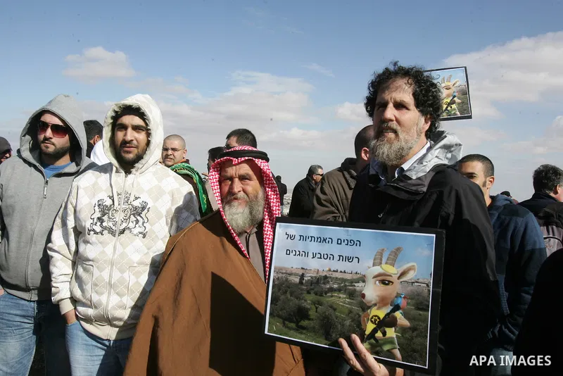 Palestinian demonstrators take part in a protest in the mostly Arab Jerusalem neighbourhood of Esawia on Jan.06,2012. Israel has decided to confiscate new lands in Jerusalem . Photo by Mahfouz Abu Turk