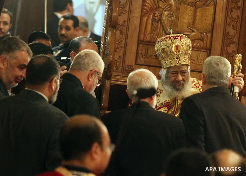 Pope Shenouda III, the 117th Pope of the Coptic Orthodox Church of Alexandria and Patriarch of the See of St. Mark Cathedral, leads the Coptic Christmas eve mass at the main cathedral in Cairo January 6, 2012. Egypt's Ch...