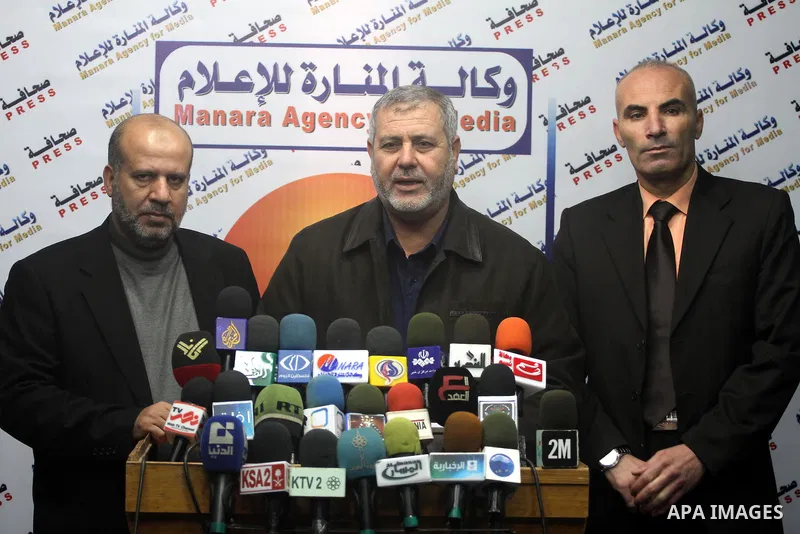 The Palestinian Freedoms Committee, during a press conference to learn the latest developments the reconciliation agreement between Fatah and Hamas factions in Gaza city on Jan. 08, 2012. Photo by Mohammed Asad