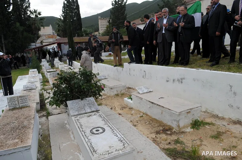 Palestinian Prime Minister in Gaza Strip, Ismail Haniyeh, during his visit to cemetery Palestine martyrs, in Tunisia on Jan. 08, 2012. Photo by Mohammed Al-Ostaz