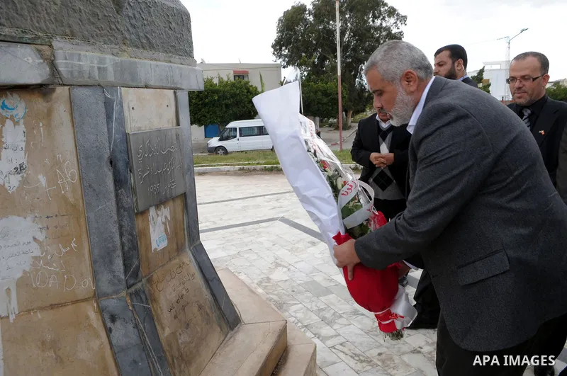 Palestinian Prime Minister in Gaza Strip, Ismail Haniyeh, during his visit to cemetery Palestine martyrs, in Tunisia on Jan. 08, 2012. Photo by Mohammed Al-Ostaz