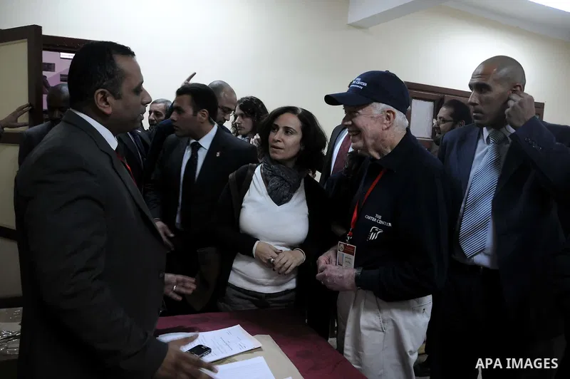 Jimmy Carter's at the Rod Farag School. During his presidency in the 1970s, Carter helped broker the Camp David Accords that led to a 1979 peace agreement between Israel and Egypt. -- Jimmy Carter's visit to the Committe...