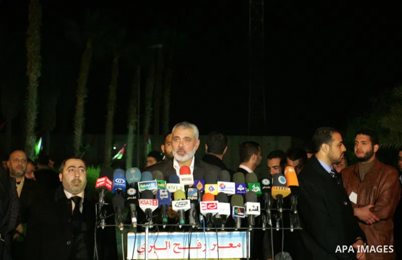 Palestinian Prime Minister in Gaza Strip, Ismail Haniyeh, speaks during press conference while his arrival at Rafah Crossing in the southern Gaza Strip January 10, 2012. Haniyeh returned to Gaza on Tuesday after making a...