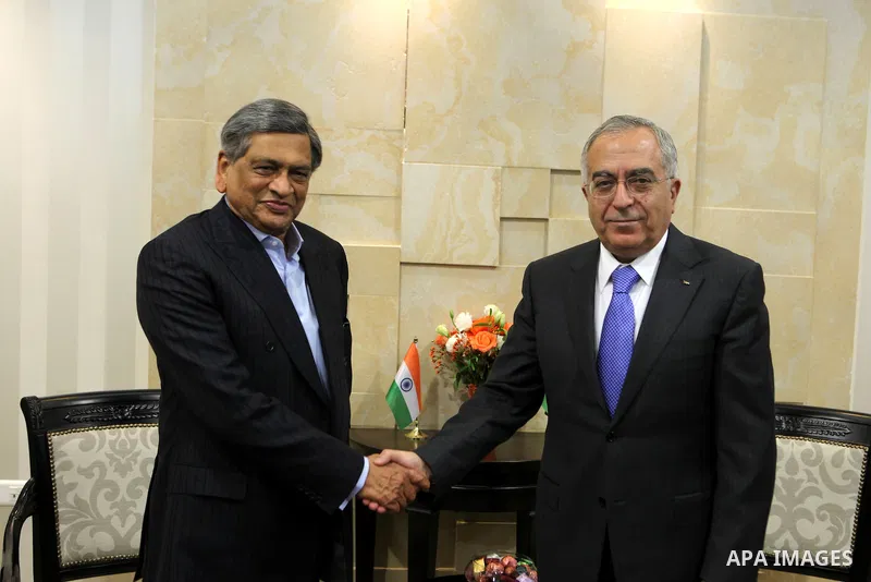 Palestinian Prime Minister, Salam Fayyad, meets with Indian Foreign Minister, Mr. SM Krishna, in the West Bank City of Ramallah on Jan. 11, 2012 Photo by Mustafa Abu Dayeh