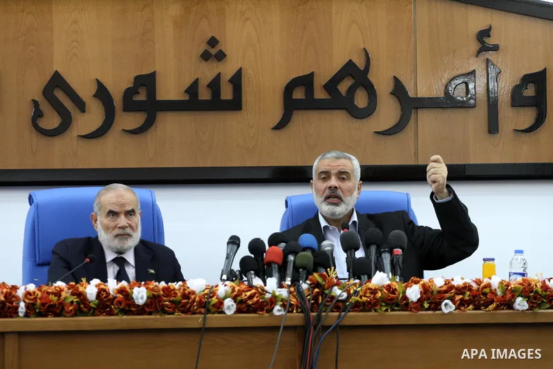 Palestinian Prime Minister in Gaza Strip, Ismail Haniyeh, speaks the latest developments Political after his tour to the Arab countries and Turkey, during the meeting of the Palestinian Legislative Council members of the...
