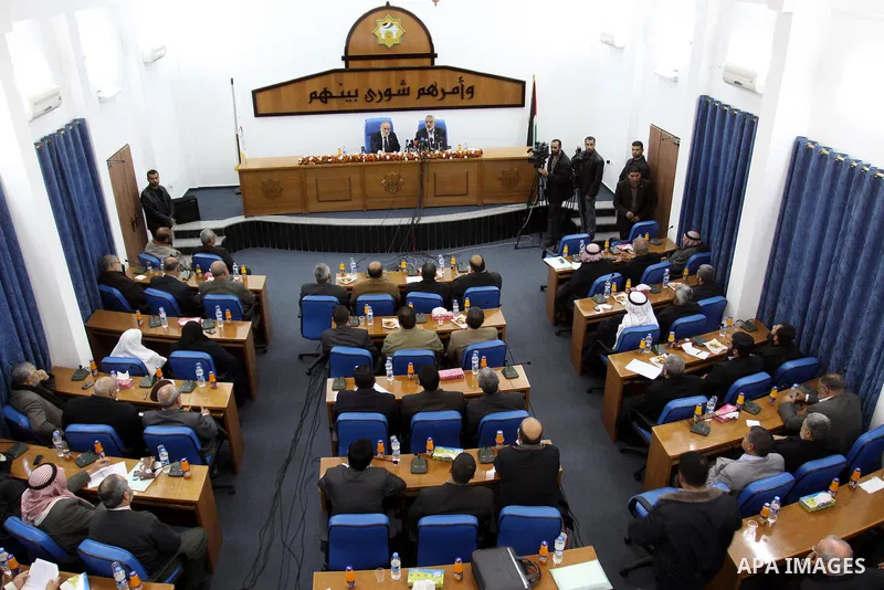 Palestinian Prime Minister in Gaza Strip, Ismail Haniyeh, speaks the latest developments Political after his tour to the Arab countries and Turkey, during the meeting of the Palestinian Legislative Council members of the...