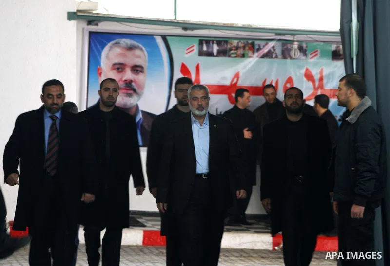 Palestinian Prime Minister in Gaza Strip, Ismail Haniyeh, meets with the leadership of Hamas and Fatah movment to discuss Palestinian reconciliation between the two groups in Gaza City, on Jan 14, 2012. 14, 2012. Photo b...