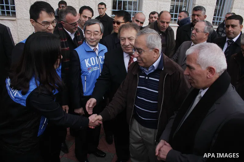 Palestinian Prime Minister, Salam Fayyad, during the opining "Korean Palestinian Center", and "School Korean Palestinian", in the West bank city of Hebron, Jan.14, 2012. Photo by Mamoun Wazwaz