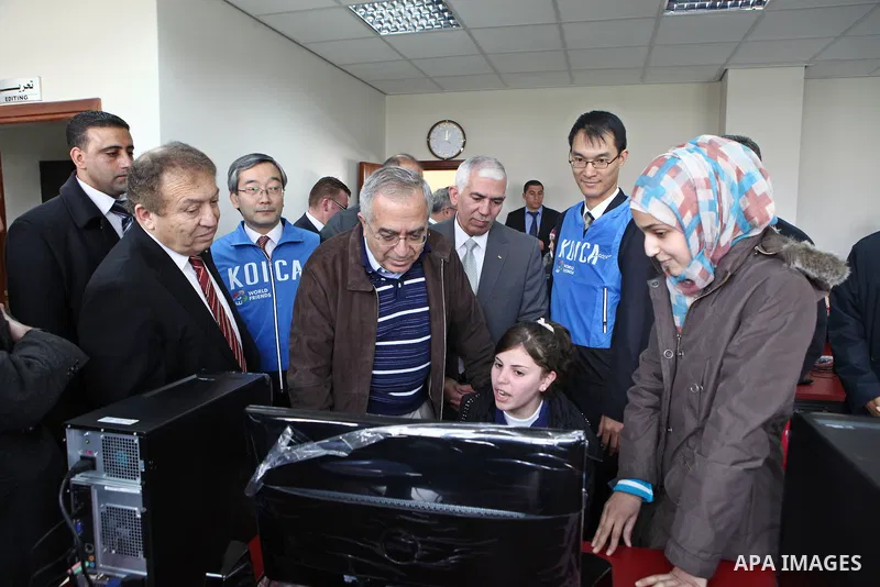 Palestinian Prime Minister, Salam Fayyad, during the opining "Korean Palestinian Center", and "School Korean Palestinian", in the West bank city of Hebron, Jan.14, 2012. Photo by Mustafa Abu Dayeh .