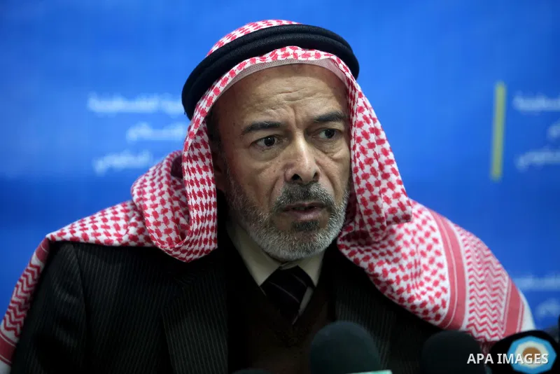 Palestinian media adviser for Prime Minister in Gaza Strip, Youssef Rizqa, delivers a speech during press conference in Gaza city on Jan. 15, 2012. Photo by Asharf Amra