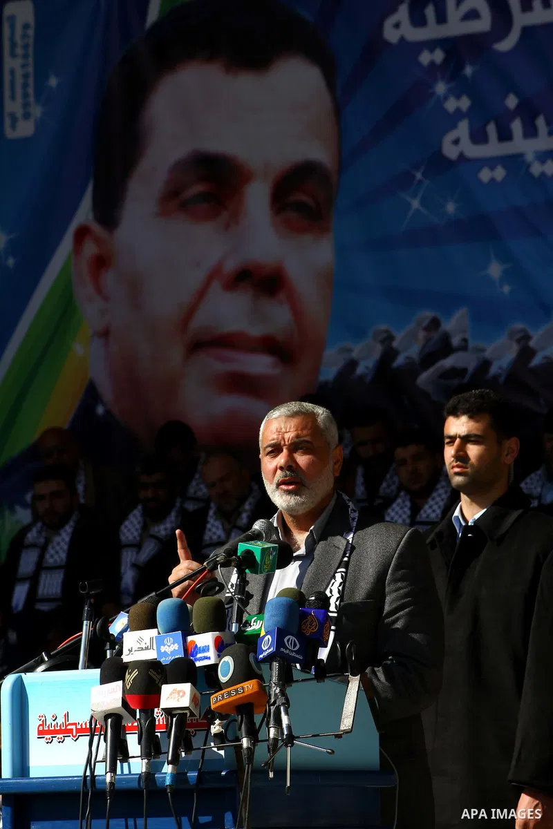 Palestinian Prime Minister in Gaza Strip, Ismail Haniyeh, speaks during a graduation ceremony Palestinian members of Hamas security forces in Gaza City on Jan. 16, 2012. Photo by Ashraf Amra