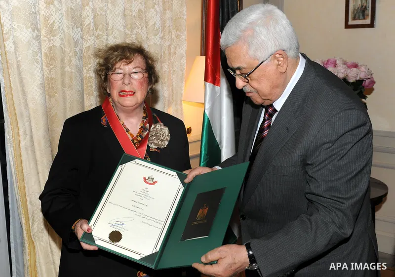 Palestinian President, Mahmoud Abbas (Abu Mazen), granted the Order of Merit and Excellence, the lawyer Felicia Langer, in Germany, on Jan.17, 2012. Photo by Thaer Ganaim