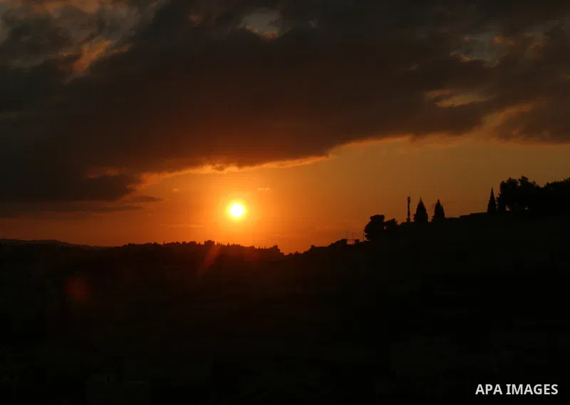 General veiw to the sunset the olives Mount, in Jerusalem's old city, on Jan. 18, 2012. Photo by Mahfouz Abu Turk