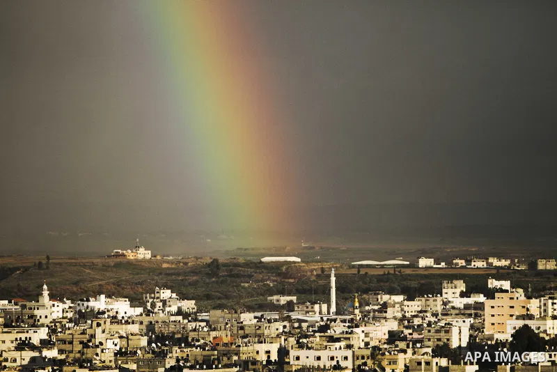 A rainbow appears over the northern Gaza Strip, on January 19, 2012. Photo by Ali Jadallah