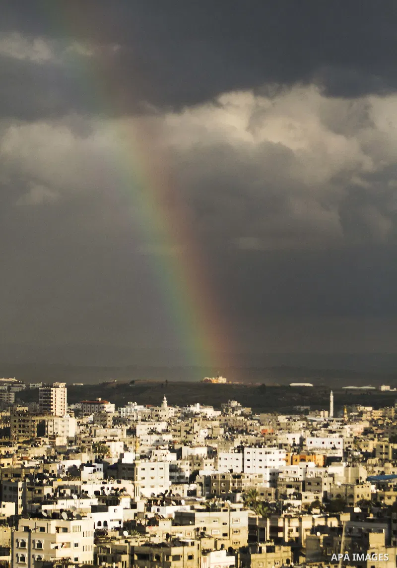 A rainbow appears over the northern Gaza Strip, on January 19, 2012. Photo by Ali Jadallah
