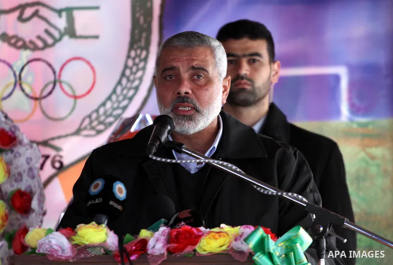 Palestinian Prime Minister in Gaza Strip, Ismail Haniya attends the opening ceremony of a commercial centre inside al-Shejaia club in Gaza city on January 20, 2012. Photo by Mohammed Asad